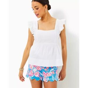 Lilly Pulitzer Tiana Babydoll Top Size 16 Ruffle Sleeve Square Neck Resort White